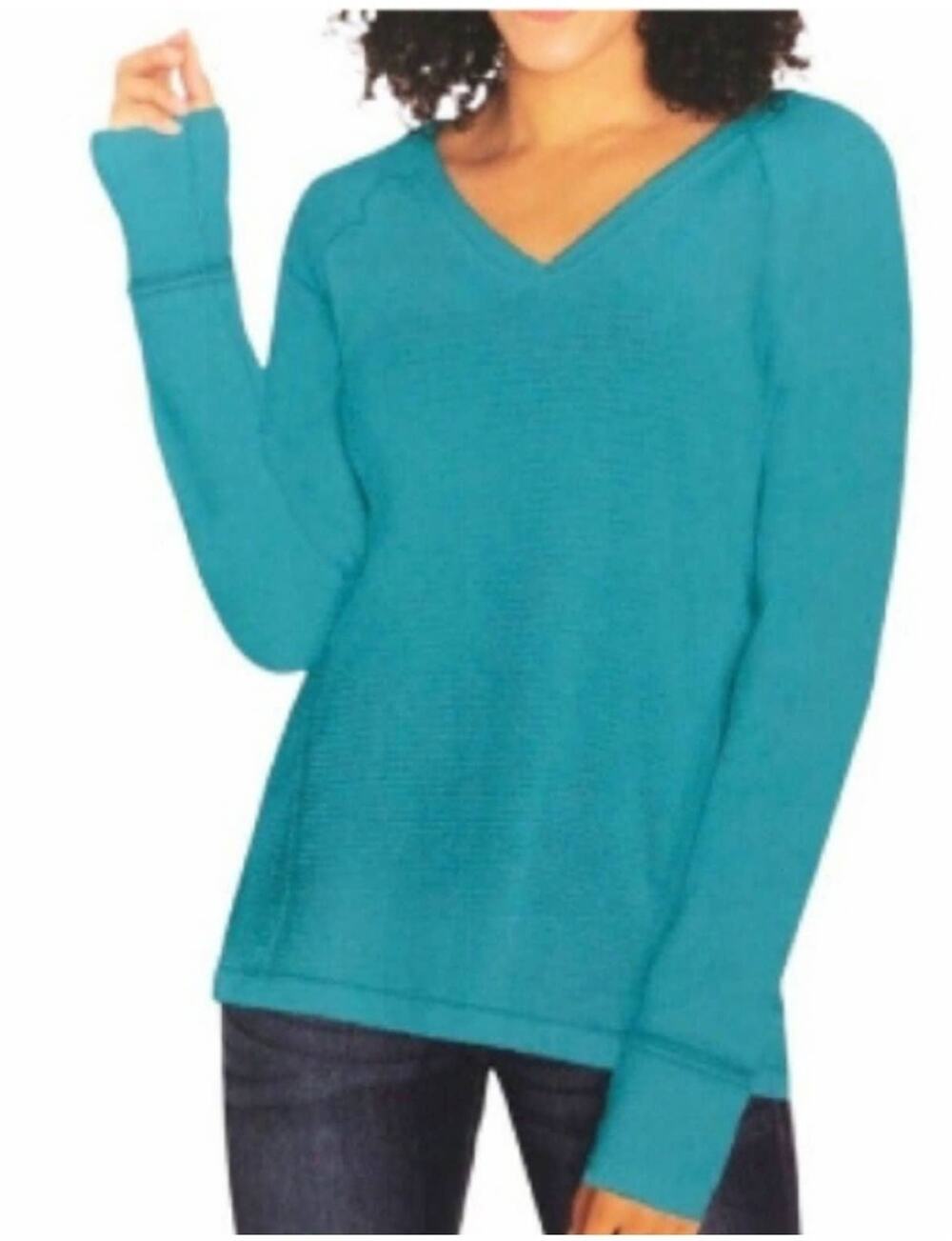 Wildfox Haley Soft Brushed Waffle Top Long Sleeve Teal Size Medium